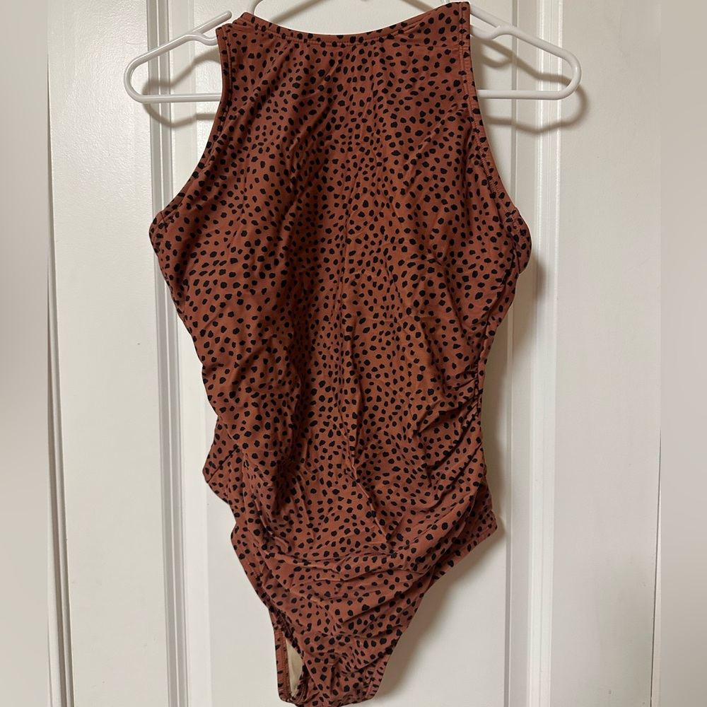 Kona Sol Brown and Black Spotted Swim Bodysuit